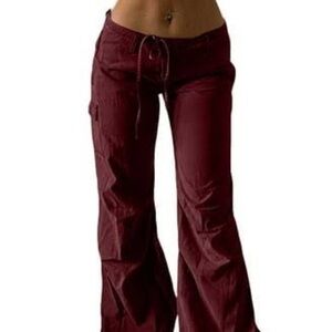 Vintage express maroon burgundy cargo Velcro pants size medium waist 28 in